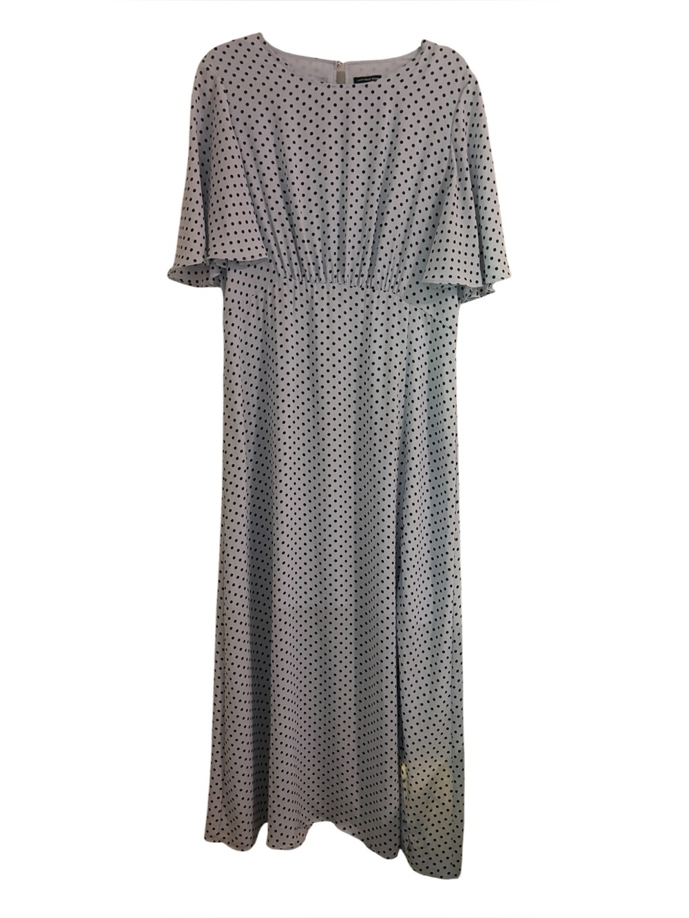 Who What Wear Polka Dot Maxi Dress Blue Black Large Flutter Sleeve Slit large